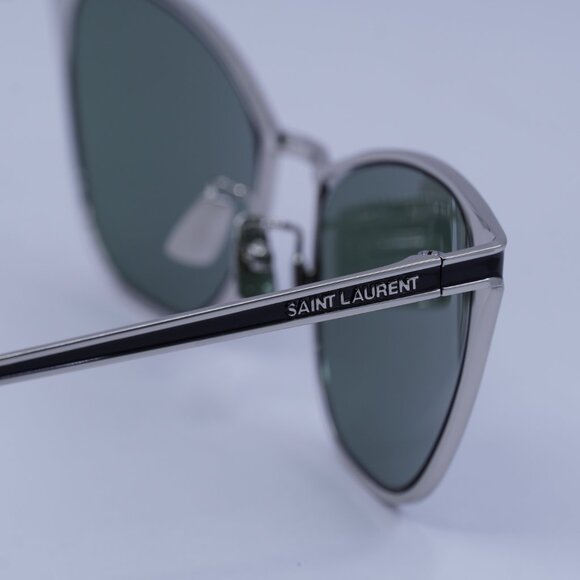Saint Laurent SL409 003 Sunglasses Silver/Black Cat Eye Frame, Green Lenses - Picture 8 of 9